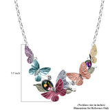 Austrian Crystal & Rainbow Rhinestone Enameled Butterfly Necklace 20.5-22.5 Inches in Silvertone