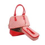 Red IMAN Logo Print Satchel with Hidden Removeable Cosmetic/Lunch Case