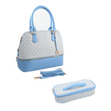 Blue IMAN Logo Print Satchel with Hidden Removeable Cosmetic/Lunch Case