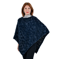 Comfy, Cozy & Fashionable HEART Pattern Faux Fur Poncho - One Size Fits Most ( NAVY/BLUE )