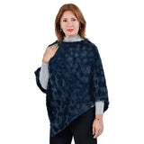 Comfy, Cozy & Fashionable HEART Pattern Faux Fur Poncho - One Size Fits Most ( NAVY/BLUE )