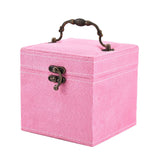 Velvet Three Layer Jewelry Box with Mirror, Handle and Lock In LIGHT PINK