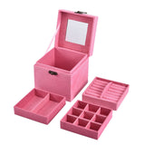 Velvet Three Layer Jewelry Box with Mirror, Handle and Lock In LIGHT PINK