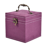 Velvet Three Layer Jewelry Box with Mirror, Handle and Lock In PURPLE