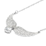 White Rhinestone Austrian Crystal Angel Wings Necklace 20.5-22.5 Inches in Silvertone
