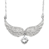 White Rhinestone Austrian Crystal Angel Wings Necklace 20.5-22.5 Inches in Silvertone