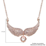 Pink Rhinestone Austrian Crystal Angel Wings Necklace 20.5-22.5 Inches in Rosetone