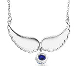 Blue Rhinestone Austrian Crystal Angel Wings Necklace 20.5-22.5 Inches in Silvertone
