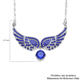 Blue Rhinestone Austrian Crystal Angel Wings Necklace 20.5-22.5 Inches in Silvertone