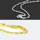 Set of 2 Italian 18k /Silver & Sterling Silver Wheat Link Necklace Chains (18 in.)