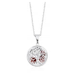 Stainless Steel Tree of Life with Simulated Ruby Loose Stones Pendant & Chain (18 in)
