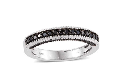Sterling Silver Black Diamond & Black Diamond Side Accents Stackable Band Ring