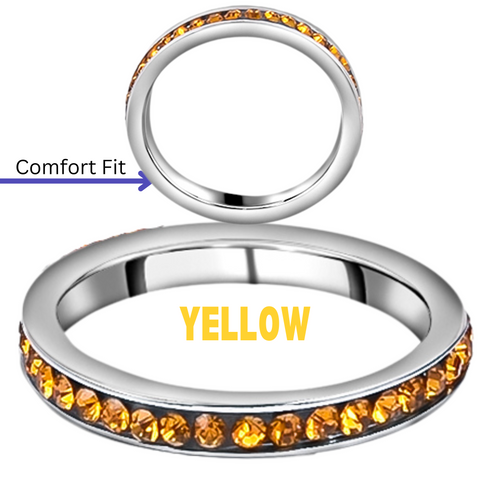 YELLOW Stainless Steel Metal Austrian Crystal Eternity Band Stackable Ring