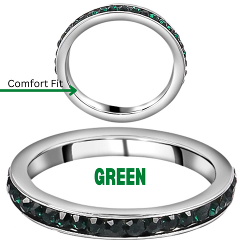 GREEN Stainless Steel Metal Austrian Crystal Eternity Band Stackable Ring
