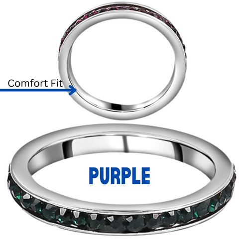 PURPLE Stainless Steel Metal Austrian Crystal Eternity Band Stackable Ring