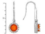 Sterling Silver Orange Opal and White Zircon Halo Dangle Fishhook Back Earrings