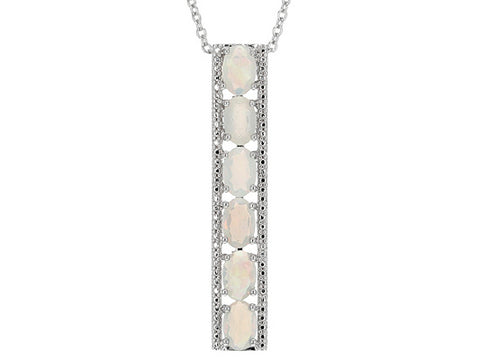 Rhodium over Sterling Silver Ethiopian Opal Bar Pendant and 18" Chain