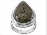 Rhodium over Sterling Silver Bezel Set Teardrop Labradorite Solitaire Ring