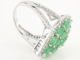 Rhodium Sterling Silver EMERALD and White Zircon Teardrop Cluster Ring