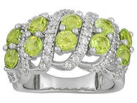 Rhodium Sterling Silver PERIDOT & ZIRCON Cluster Style Ring (Size 5 Only)