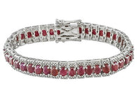 Rhodium over Sterling Silver Oval RUBY Line Tennis Bracelet (7 in)