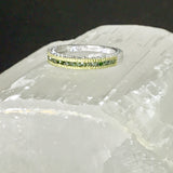 Decorative Platinum Sterling Silver Channel Set GREEN DIAMOND Band Ring