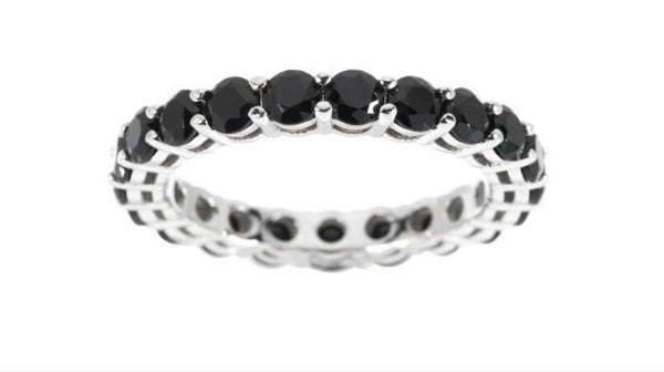 Rhodium over Sterling Silver Thai Black Spinel Eternity Band Ring