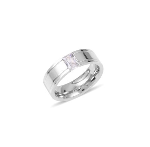 Stainless Steel CZ Cubic Zircona Band Ring Unisex