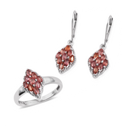 Platinum over Sterling Silver Orange SAPPHIRE Ring and Earring Set