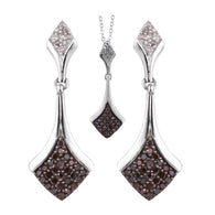 Platinum over Sterling Silver Red and White Diamond Pendant and Earring Set with Chain