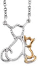 14K YG over Sterling Silver Mother Cat and Kitten On a Stainless Steel Necklace (20 in)