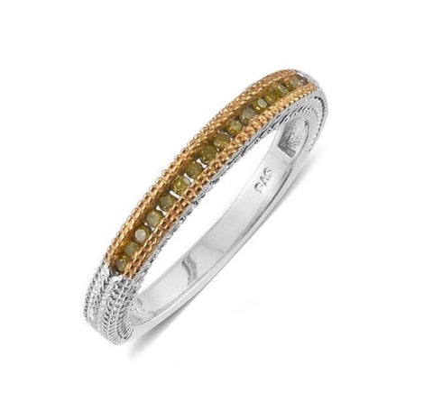 Decorative Platinum Sterling Silver Channel Set YELLOW DIAMOND Band Ring