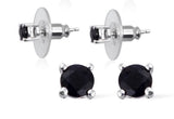 Set of 2 Sterling Silver Octagon & Round Black Sapphire Stud Earrings