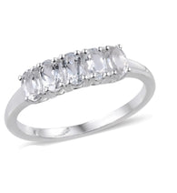 Sterling Silver White TOPAZ Oval Shaped 5 Gemstone Ring (size 7)