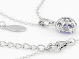 Rhodium/Sterling Silver TANZANITE & Diamond Accent Halo Pendant and 18" Chain