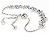 Rhodium/Sterling Silver LC Blue Spinel & Multi color CZ Adjustable Bracelet