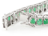 Rhodium/Sterling Silver 14cts. Oval EMERALD Halo Line Tennis Bracelet (8 in)
