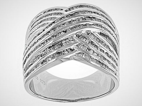 Rhodium/Sterling Silver 1ct. White DIAMOND Crisscross Band Ring (Size 6)