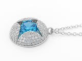 Rhoduim/Sterling Silver Art Deco Blue/White CZ Diamond Simulant Pendant and Chain