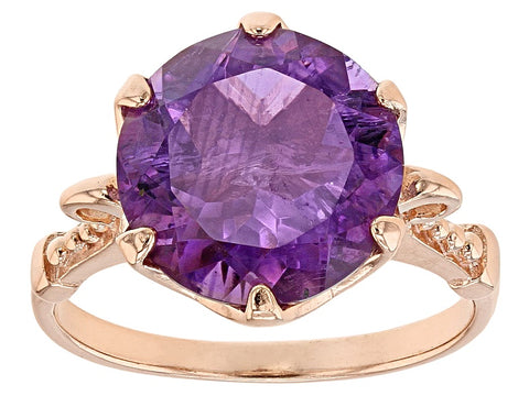 18K Rose Gold/Sterling Silver 5 ct. round Brazilian AMETHYST Solitaire Ring