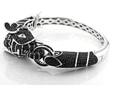 Black Rhodium/Sterling Silver BLACK SPINEL Elephant Cuff Bangle Bracelet (6.5 in)