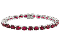 Rhodium over Sterling Silver 28.50ctw Lab Grown Red RUBY Tennis Bracelet 8 inches