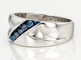 Rhodium/Sterling Silver Channel Set Blue DIAMOND Band Ring Unisex