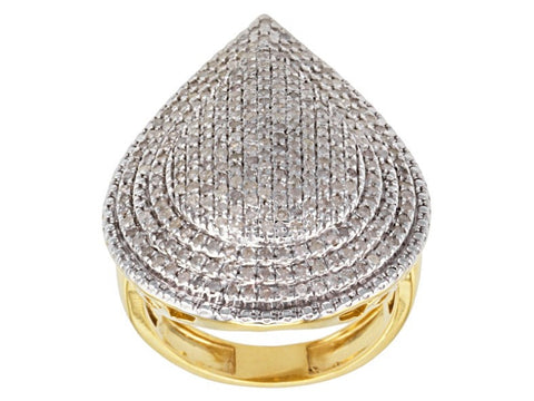 14K Yellow Gold over Sterling Silver 1ct White DIAMOND Pave Cluster Ring (size 5)
