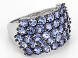 Rhodium over Sterling Silver 4.25 cts. TANZANITE Multi Row Cluster Ring