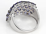 Rhodium over Sterling Silver 4.25 cts. TANZANITE Multi Row Cluster Ring