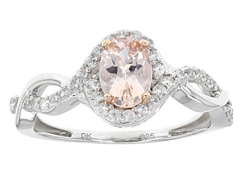 Rhodium over Sterling Silver 1.0 ct. Pink MORGANITE & ZIRCON Twisted Halo Ring