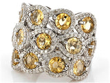 Rhodium/Sterling Silver Brazilian CITRINE and DIAMOND Decorative Cluster Ring (size 5)