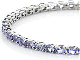 Rhodium over Sterling Silver Oval 5.5 & 6.2 cts. Tanzanite Line Tennis Bracelet