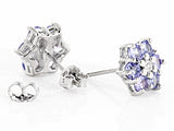Rhodium over Sterling Silver TANZANITE & DIAMOND Flower Earrings